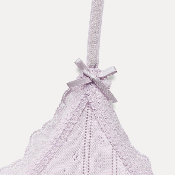 Zara Lace Trim Pointelle Top L - Picture 3 of 7